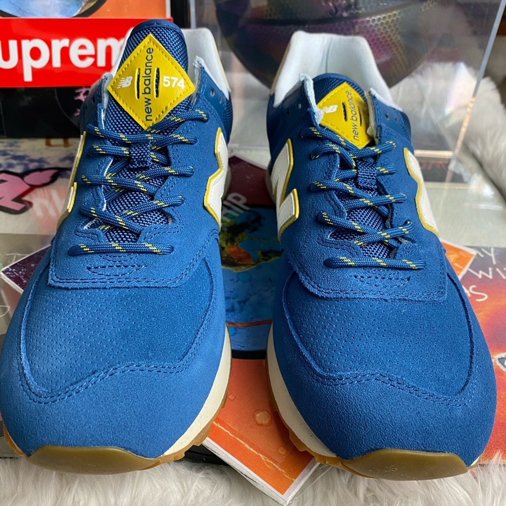 🆕 - New Balance 574 Yellow/Navy - Mens Many Sizes - Picture 4 of 12